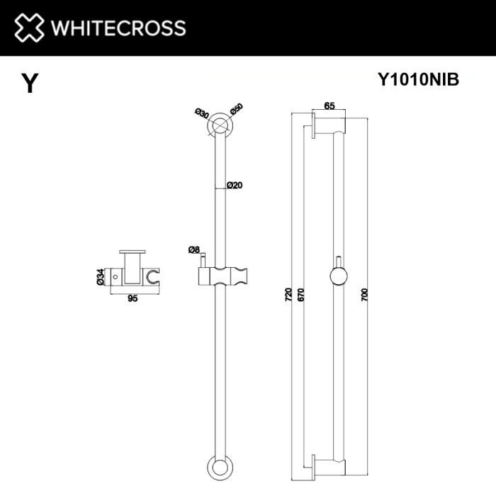 Штанга для душа, Whitecross Y brushed nickel, брашированный никель арт. Y1010NIB
