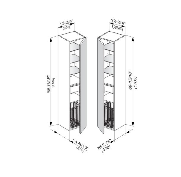 Keuco шкаф - пенал высокий подвесной петли справа, 3 стеклянные полки, с корзиной для белья, edition 11, белый арт. 31331 380002