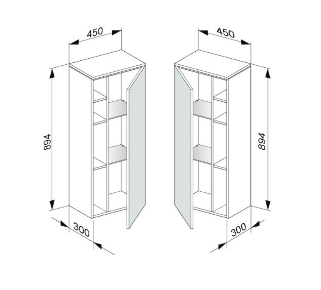 Keuco шкаф средний подвесной петли справа, edition 400, белый арт. 31725 210002