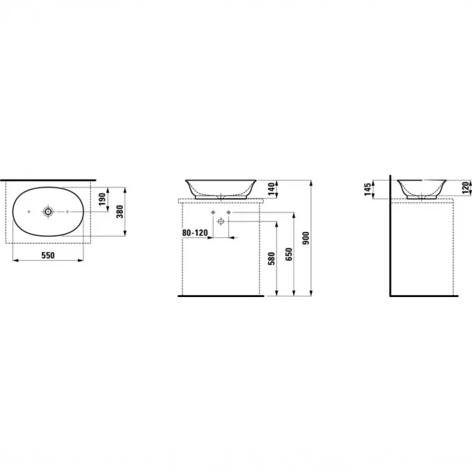 LAUFEN раковина-чаша 550x380x145 мм накладная, THE NEW CLASSIC - 8.1285.2.000.112.1