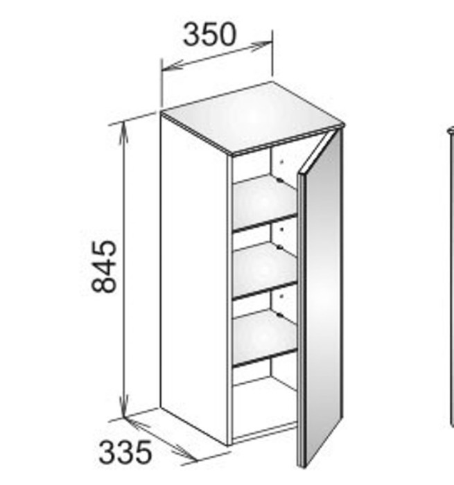Keuco средний шкаф 350x845x335 мм 1 дверь петли справа, royal reflex, арт. 34020 220002