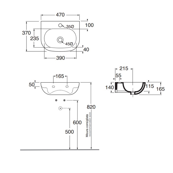 Azzurra раковина 47х37см, без отв, Azzurra, NULS04737000BI/(NUV246bi)*0 цвет: белый