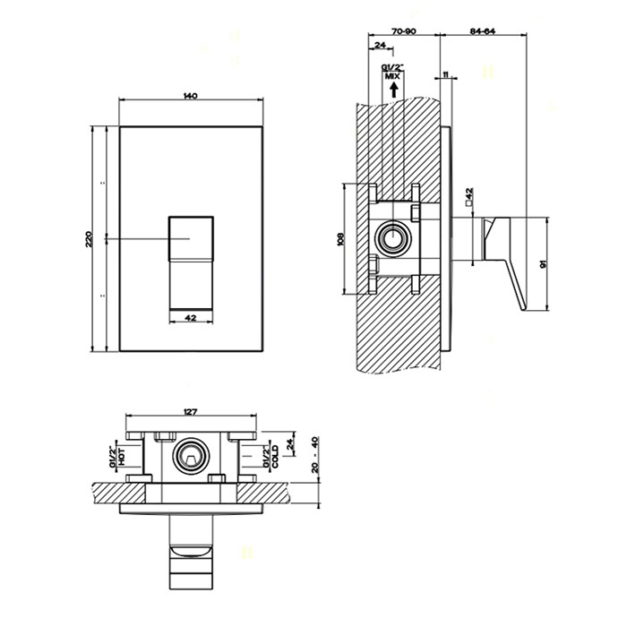 Gessi Внутренняя часть встраиваемого однорычажного смесителя, 44655#031 цвет: