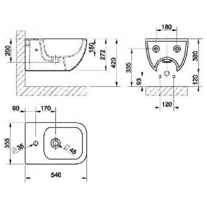 Gessi Биде подвесное 54х35см, с 1 отверстием под смеситель, Goccia, 39115#518 цвет: белый