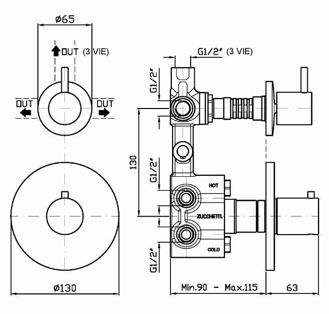 Zucchetti встроенный термостатический смеситель 1/2, closer, хром арт. zp1646