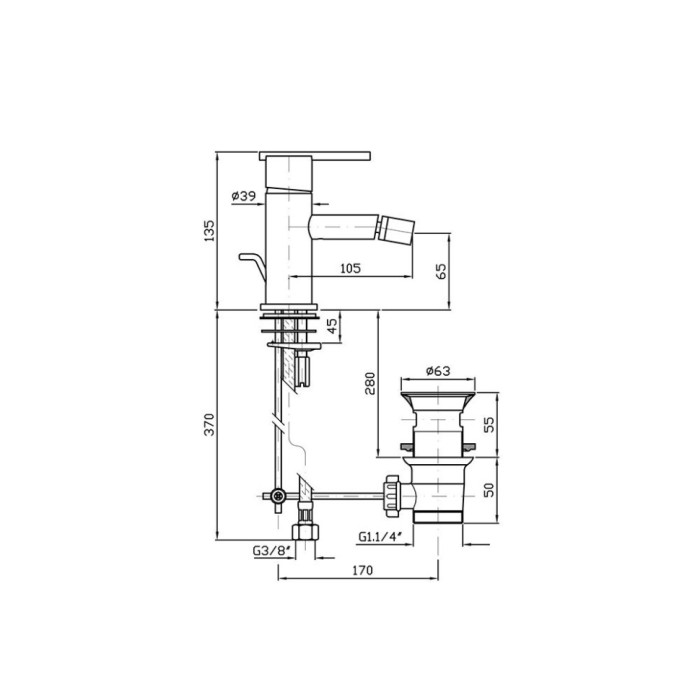 Zucchetti однорычажный смеситель для биде на 1 отверстие с донным клапаном, zxs, хром арт. zxs303