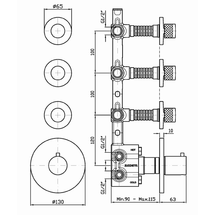 Zucchetti термостатический смеситель, для скрытого монтажа 1/2”, isystick, хром арт. zd1661 r97822