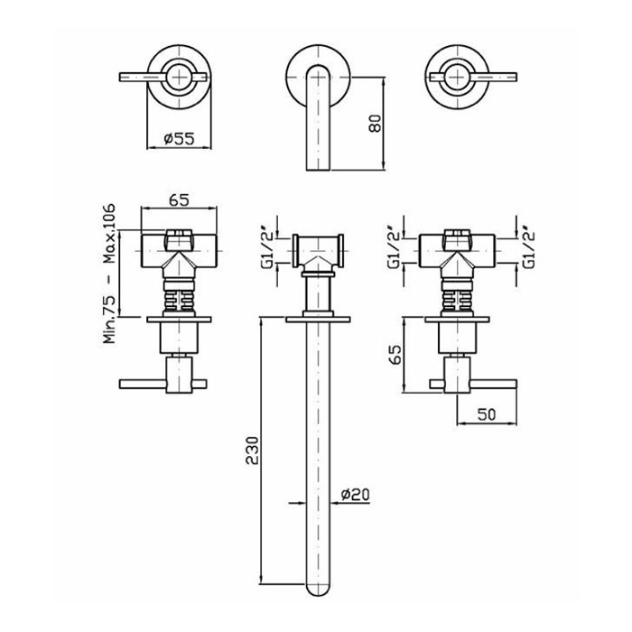 Zucchetti смеситель для раковины, встраиваемый, излив: 23см., helm, brushed total black pvd арт. zhm761.xp81