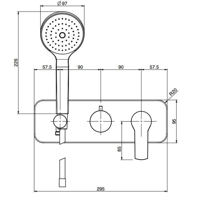 Fima Carlo Frattini смеситель для душа, встраиваемый, с переключателем на 2 выхода, с ручным душем, serie 4, хром арт. f3789wx2cr