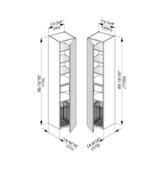 Keuco шкаф - пенал высокий подвесной петли справа, с корзиной для белья, edition 11, антрацит арт. 31331 390002