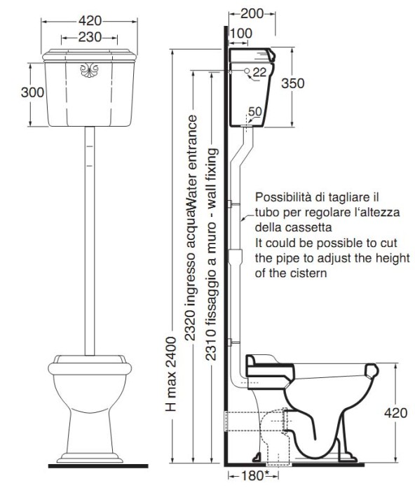 Azzurra унитаз напольный 59х40см слив в стену, с высоким бачком, Azzurra, JUVCTPB00000BI/(JUB100/P bi) JUCSAL000000BI/(JUB400/C bi) B1900TB br цвет: белый/бронза