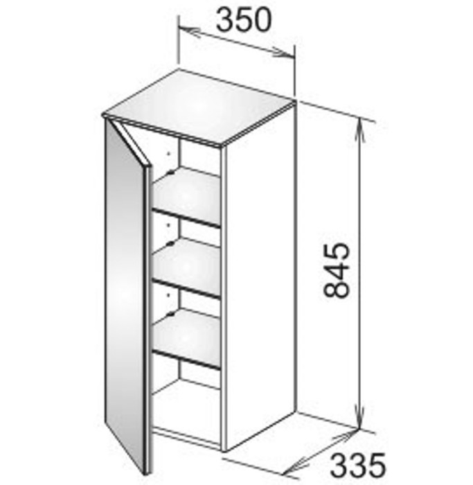 Keuco средний шкаф 350x845x335 мм 1 дверь петли слева, royal reflex, арт. 34020 220001