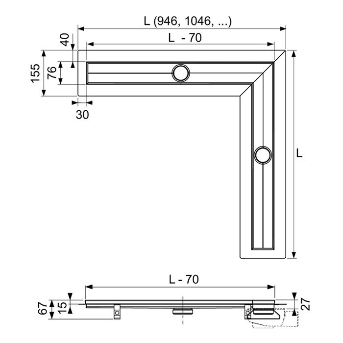 TECE канал комплект для установки углового душевого трапа, 900х900 мм, - 610900 650000 660005 660003 660016 610970