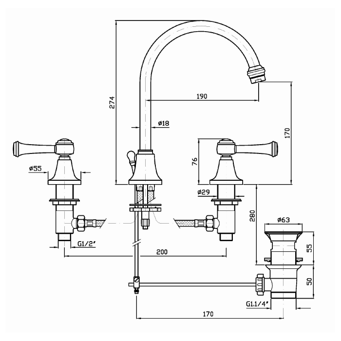 Zucchetti cмеситель на 3 отверстия, agora classic, хром арт. zam406