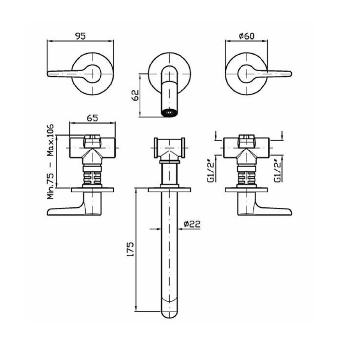 Zucchetti смеситель для раковины, двухвентильный, встраиваемый, излив: 17.5см., medameda, хром арт. zmm5765