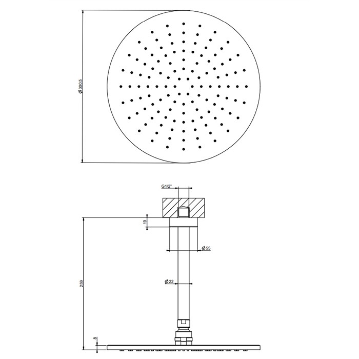 Gessi Верхний душ, потолочная, поворотная с шарниром, с защитой от известкового налёта, Emporio shower, 47370#149 цвет: finox brushed nickel