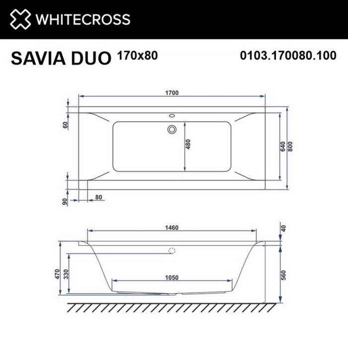 Ванна 170x80 ultra, Whitecross Savia duo, белый арт. 0103.170080.100.ULTRA.WH