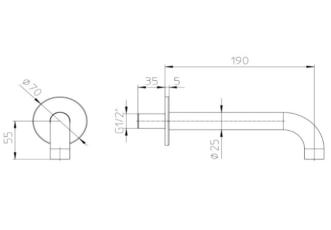 Bossini излив для ванны 190 мм, nobu, нержавеющая сталь арт. inz225.075