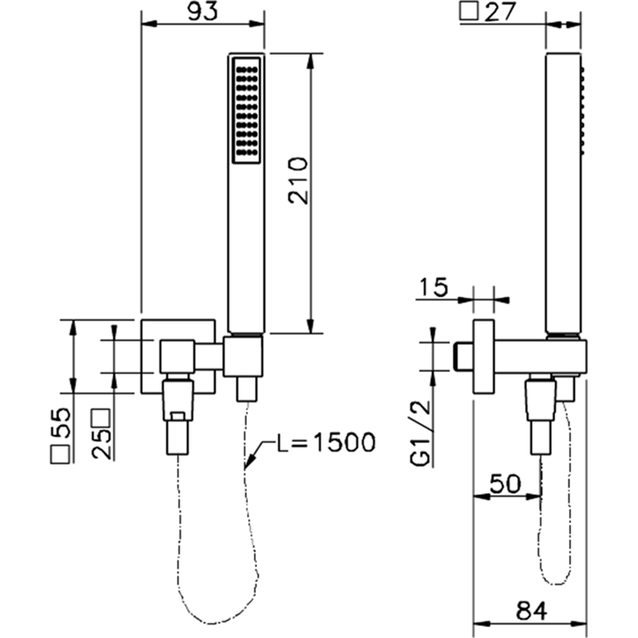 Cisal душевой гарнитур : ручная лейка, шланг 150 см, держатель настенный для лейки ds01809021 shower, цвет: хром