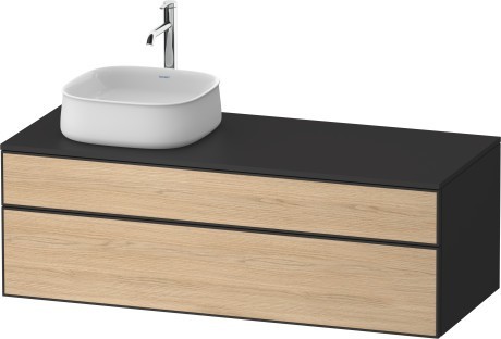 Duravit тумба подвесная с вырезом под раковину слева 550 мм х 1300 мм х 442 мм, zencha, ze4822l30800000 цвет: натуральный дуб/графит суперматовый