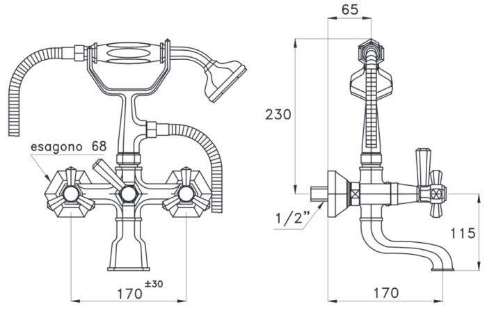 Stella смеситель для ванны и душа, eccelsa, латунь арт. ec02206pv01