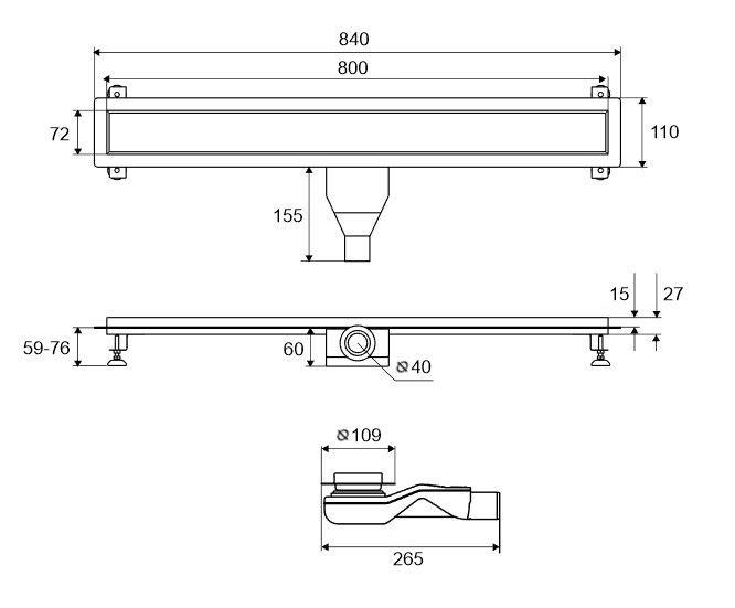 Душевой трап gold 80 см. Решетка декоративная, Excellent Stilio, золото арт. INEX.1515.800.R.GL