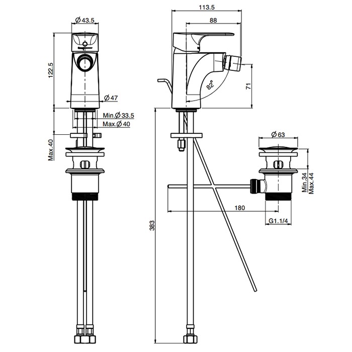 Fima Carlo Frattini смеситель для биде, на 1 отв., с донным клапаном, serie 22, черный арт. f3832ns