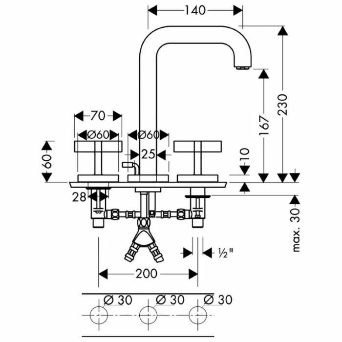 AXOR смеситель для раковины, на 3 отверстия, Citterio, хром арт. 39134000