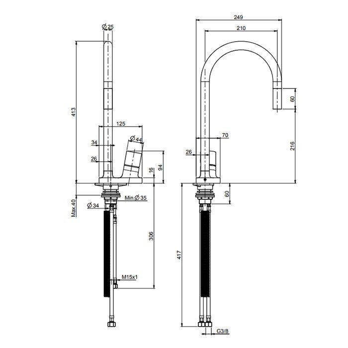 Fima Carlo Frattini смеситель для кухни, на 1 отв., kitchen, черный арт. f7028ns