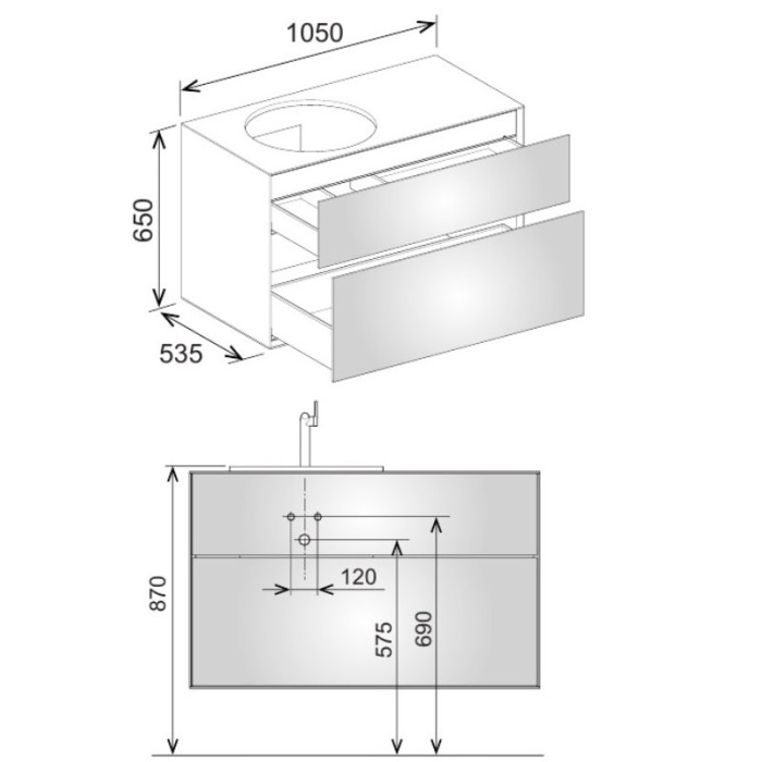 Keuco тумба под умывальник, 1050х650х535 мм отверстие слева 2 ящика фасад и, edition lignatur, арт. 33371 800122