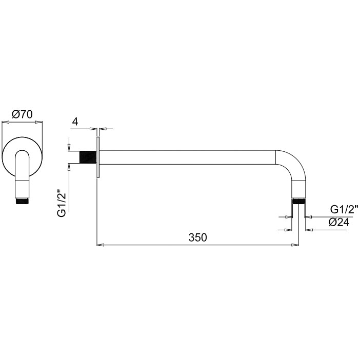 Держатель верхнего душа настенный L35 см с круглым отражателем, Almar Round Arm, оружейный металл арт. E021113.GM