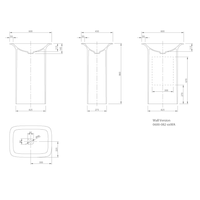 Knief раковина 60х45х86 см, без отв., отдельностоящая, выпуск в пол, Glam, 0600-082-01 цвет: белый