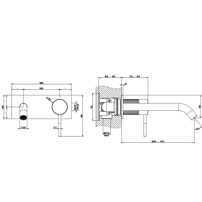 Gessi Встраиваемый однорычажный смеситель с изливом, без донного клапана, Cesello, 54490#239 цвет: шлифованная сталь