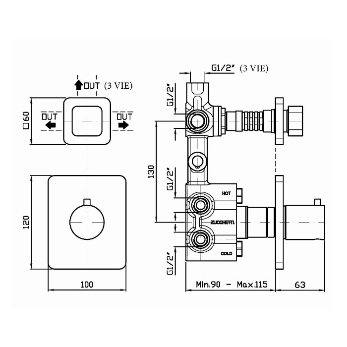 Zucchetti встроенный термостатический смеситель для душа, 2-х канальный, soft, хром арт. zp7646 r97810