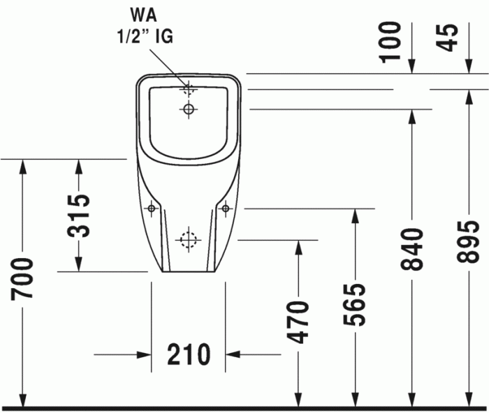 Duravit писсуар подвесной без "мушки", с креплением, c подачей воды сзади, d-code, 0829300000 цвет: белый