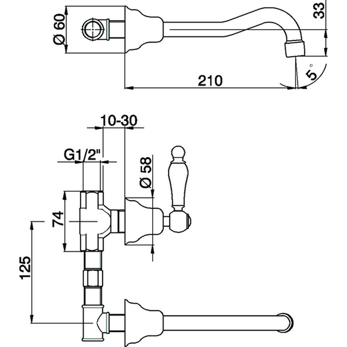 Cisal смеситель для раковины на 3 отверстия из стены, излив 210 мм ts00351027 arcana toscana, цвет: бронза