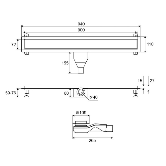 Душевой трап gold 90 см. Под облицовку плиткой, Excellent Stilio, золото арт. INEX.1515.900.P.GL