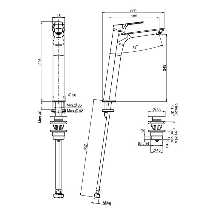 Fima Carlo Frattini смеситель для раковину, на 1 отв., высокий, h29.5см., с донным клапаном, serie 4, хром арт. f3761/hcr.1