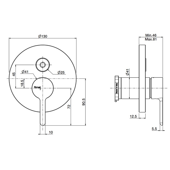 Fima Carlo Frattini смеситель для душа, встраиваемый, с переключателем на 2 выхода, snap, хром арт. f3119e2cr