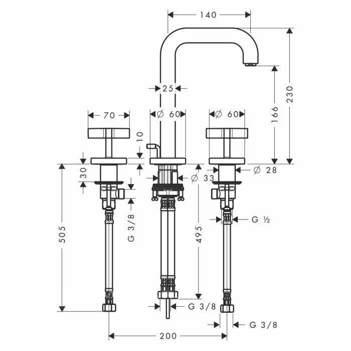 AXOR смеситель для раковины, на 3 отверстия, 170 со сливным гарнитуром, Citterio, хром арт. 39133000