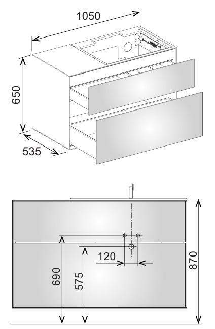 Keuco тумба под умывальник, 1050х650х535 мм отверстие справа 2 ящика фасад и, edition lignatur, арт. 33341 800212