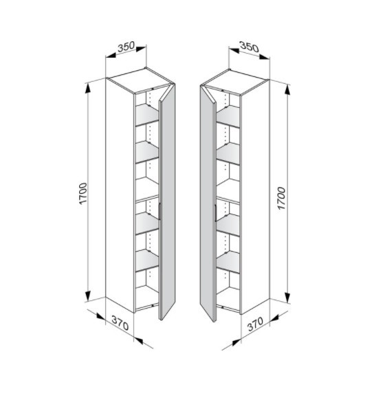 Keuco шкаф - пенал высокий подвесной петли слева, 4 стеклянные полки, edition 11, черный арт. 31330 570001