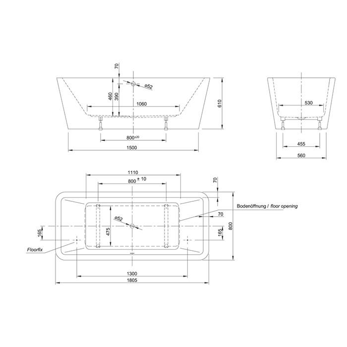 Knief ванна отдельностоящая, 180х80х60см., Mood, 0100-085-06 0100-091-06 цвет: белый