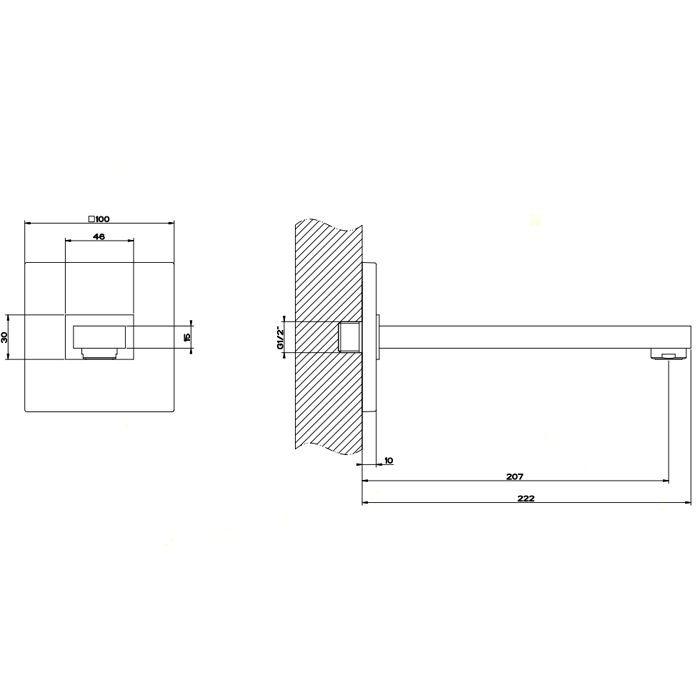 Gessi Настенный излив 197мм, для монтажа с удаленным управлением (не входит в комплект), Rettangolo, 20114#031 цвет: хром