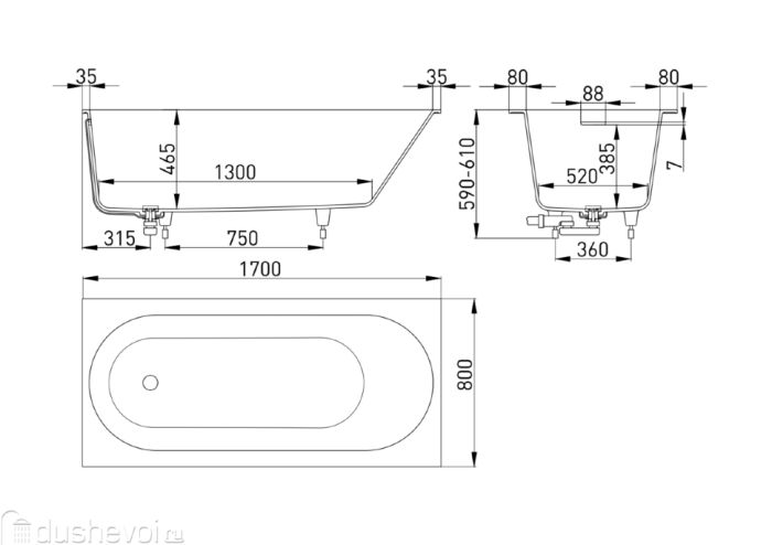 Salini ванна встраиваемая 170x80, ornella, 102414mrf цвет: матовый белый