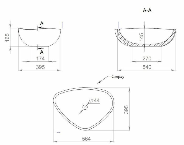 Salini раковина накладная 56x39, gloria, 1102206mrf цвет: матовый белый