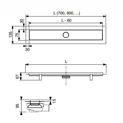 TECE комплект для монтажа душевого трапа 900мм с основой для плитки "tile" и панелью "steel" 2 в 1, linus - 15103099