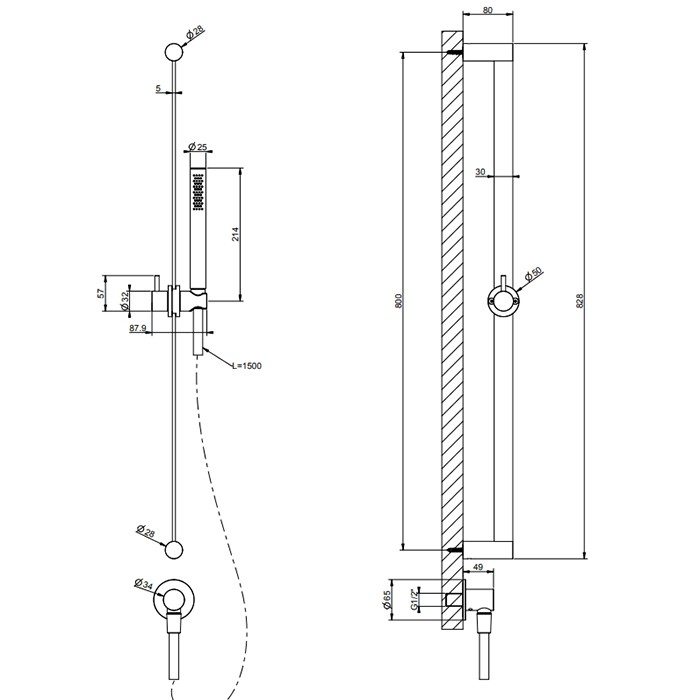Gessi Душевой гарнитур, настенный, 316, 54045#299 цвет: black xl