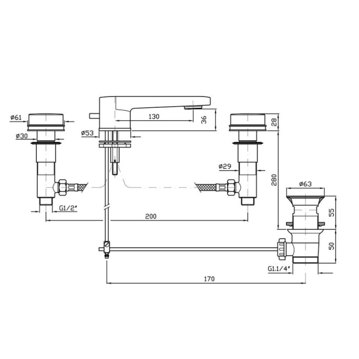 Zucchetti смеситель для раковины на 3 отверстия с гладким фланцем, savoir, хром арт. zsv401.c-