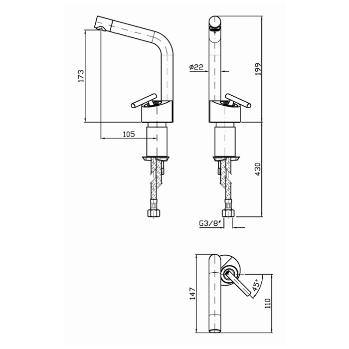 Zucchetti смеситель для раковины, на 1 отв., closer, черный матовый арт. zcl570.n6